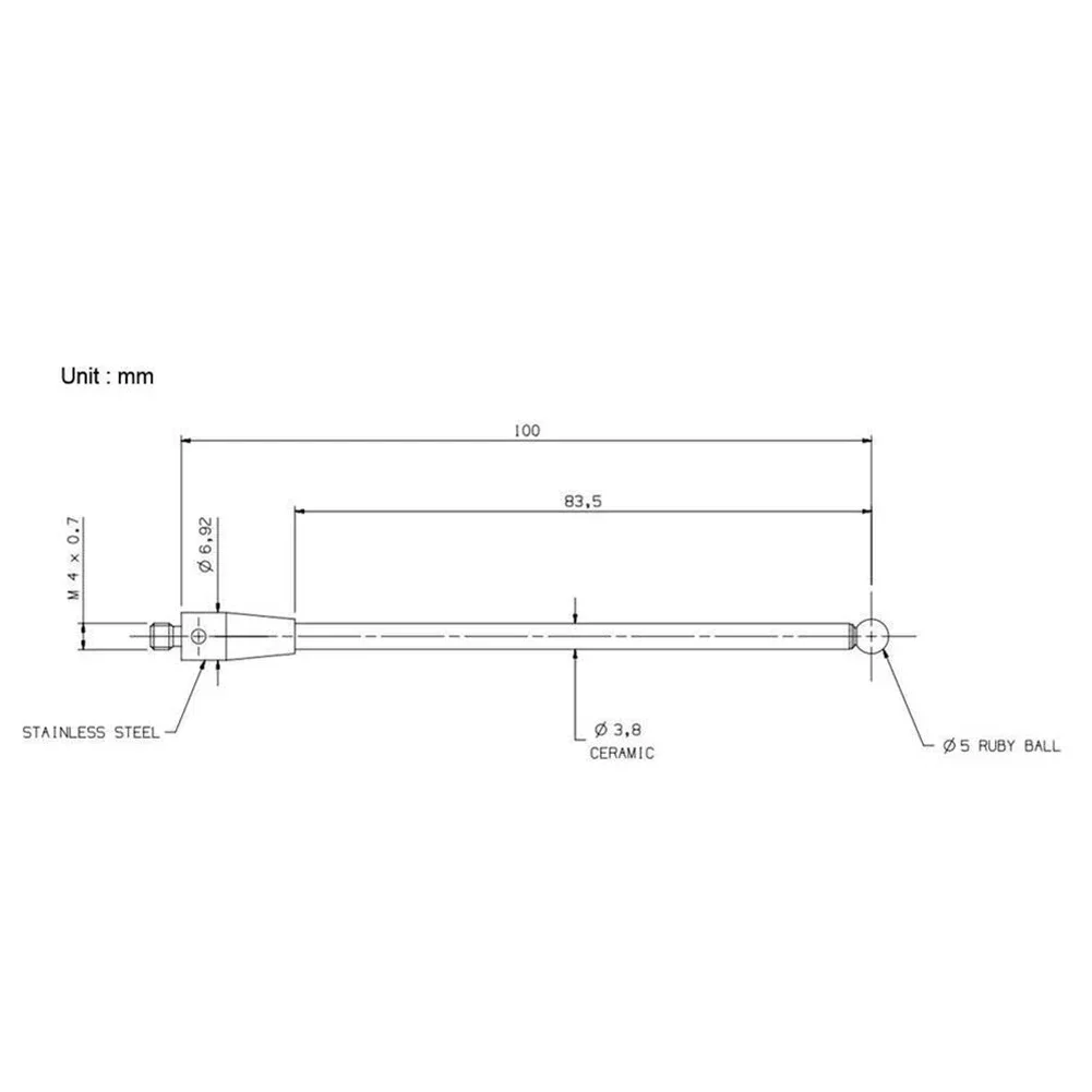 A-5000-9761 Touch Probe M4 Threaded Rod Ru By Ball Head Stable Over Temperature Wear Resistance 100mm Ceramic Stem