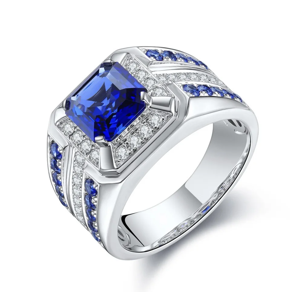 European - American Fashion New Men's Jewelry Inlaid Blue Square Stone Grand Luxury Men's Ring Wholesale Size 7-13 - view 4
