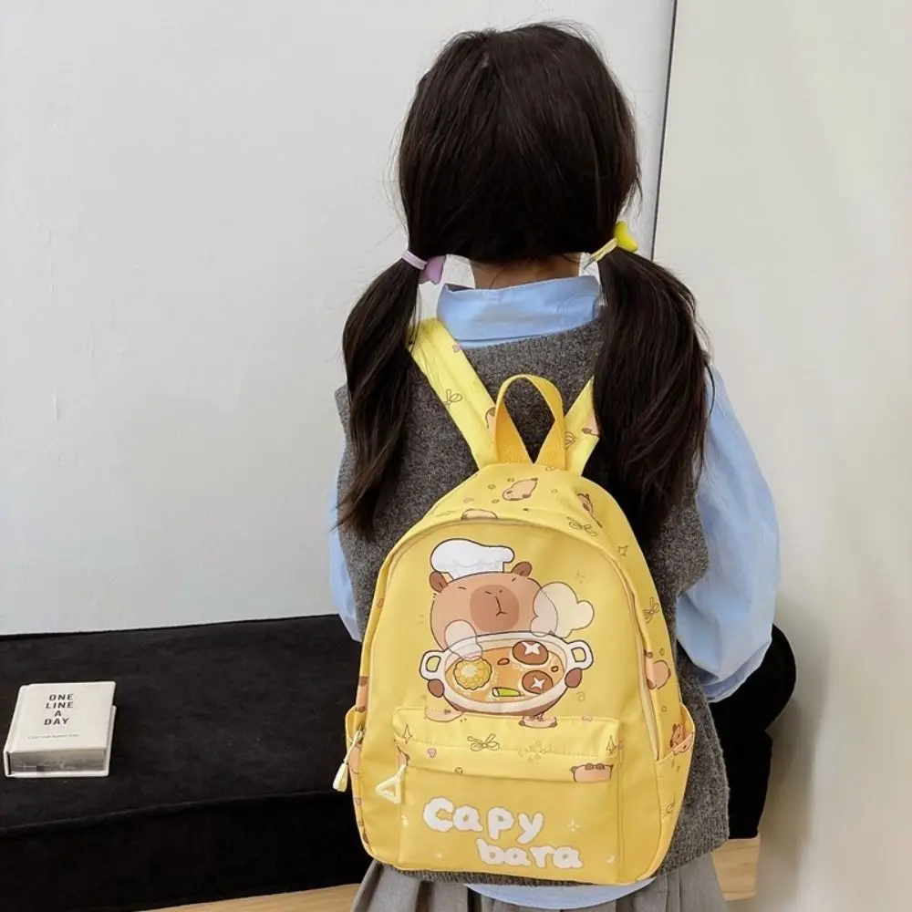 Lightweight Children's Backpack Large Capacity Waterproof Capybara Schoolbag Wide Straps Nylon Cartoon Animal Book Bag School