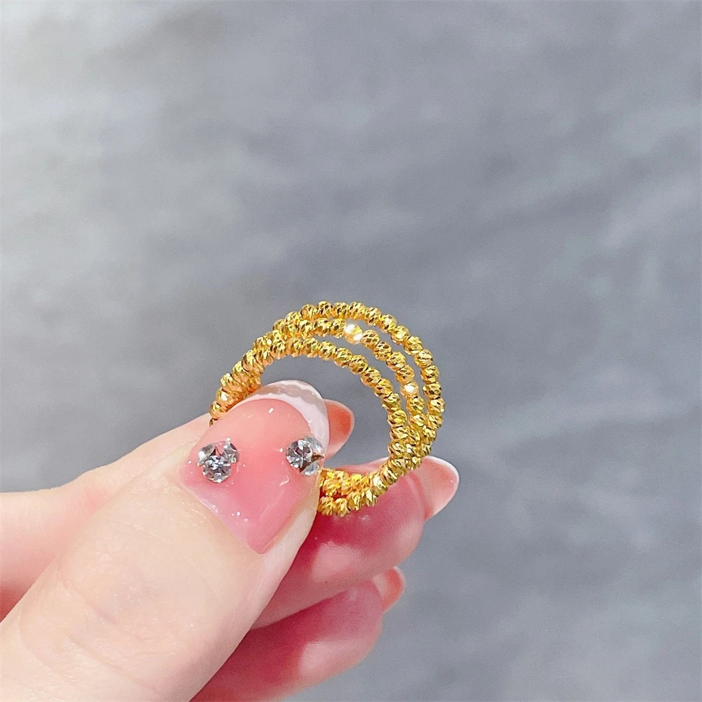 Stainless Steel Gold Color Multi Beads 3 Layers Finger Rings for Women Size Adjustable Wedding Band Trendy Jewelry Accessories