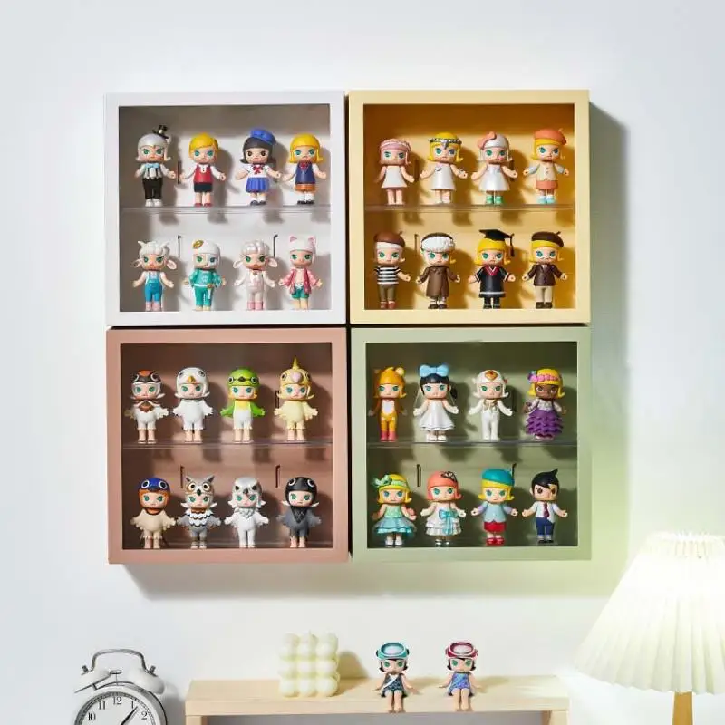 Wall Mounted Blind Box Storage Display Rack, Multi-Layer Doll Dustproof Handle Display Cabinet, Bubble Mat Doll Display Rack