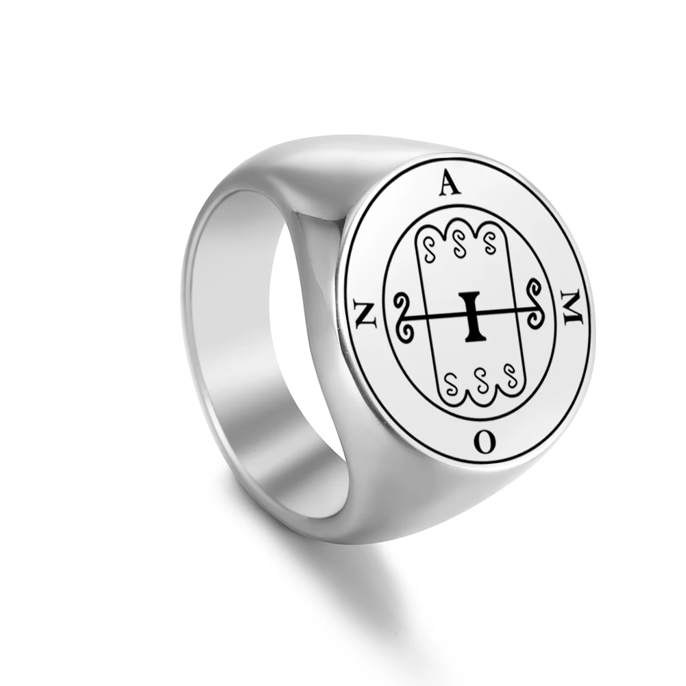 Dreamtimes Paimon sceal Sigil of Amon Seal AMON Satan Rings For Men Stainless Steel Baphomet Silver Color Ring Jewelry Gift