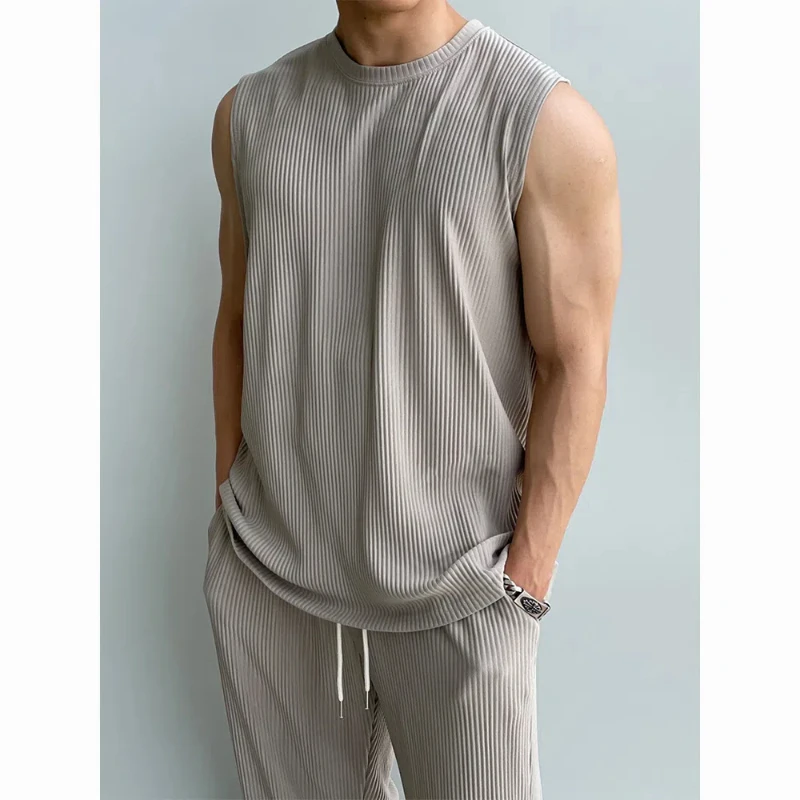 

2024 Summer Crew Neck Sleeveless Pullovers Solid Color Ice Thread Fitness Vest Sports Running Train Waistcoat Commute Tank Tops