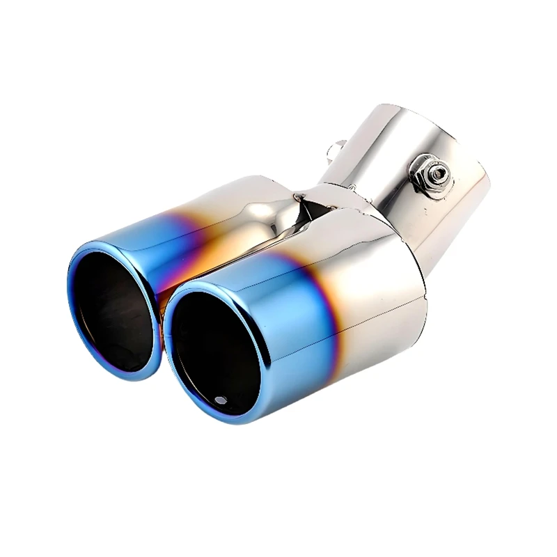 Dual Exhaust Head Exhaust Tailpipe Blue Charred 304 Polished Long Welded