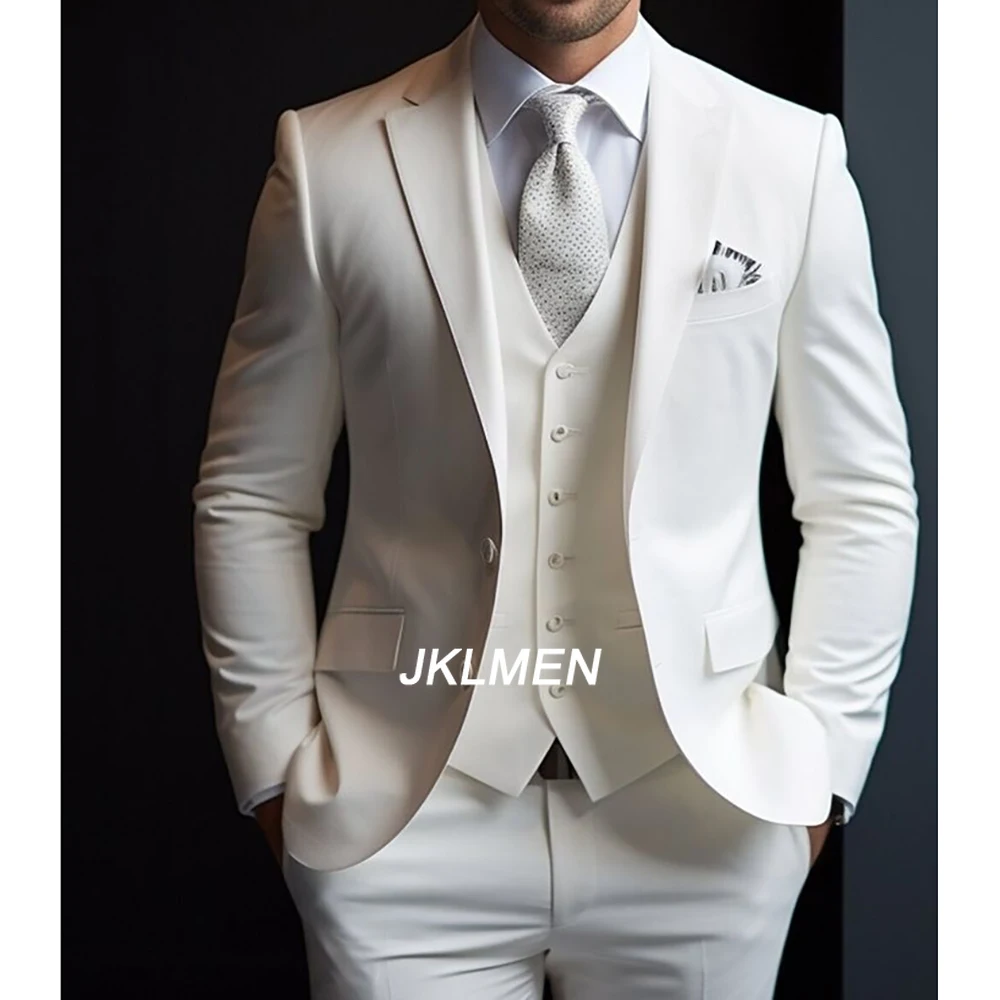 

2024 Lapel Single Breasted White Formal Evening Party Outfits Elegant 3 Piece Jacket Pants Vest Slim Fit Luxury Blazer Costume