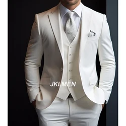 2024  Lapel Single Breasted White Formal Evening Party Outfits Elegant 3 Piece Jacket Pants Vest Slim Fit Luxury Blazer Costume