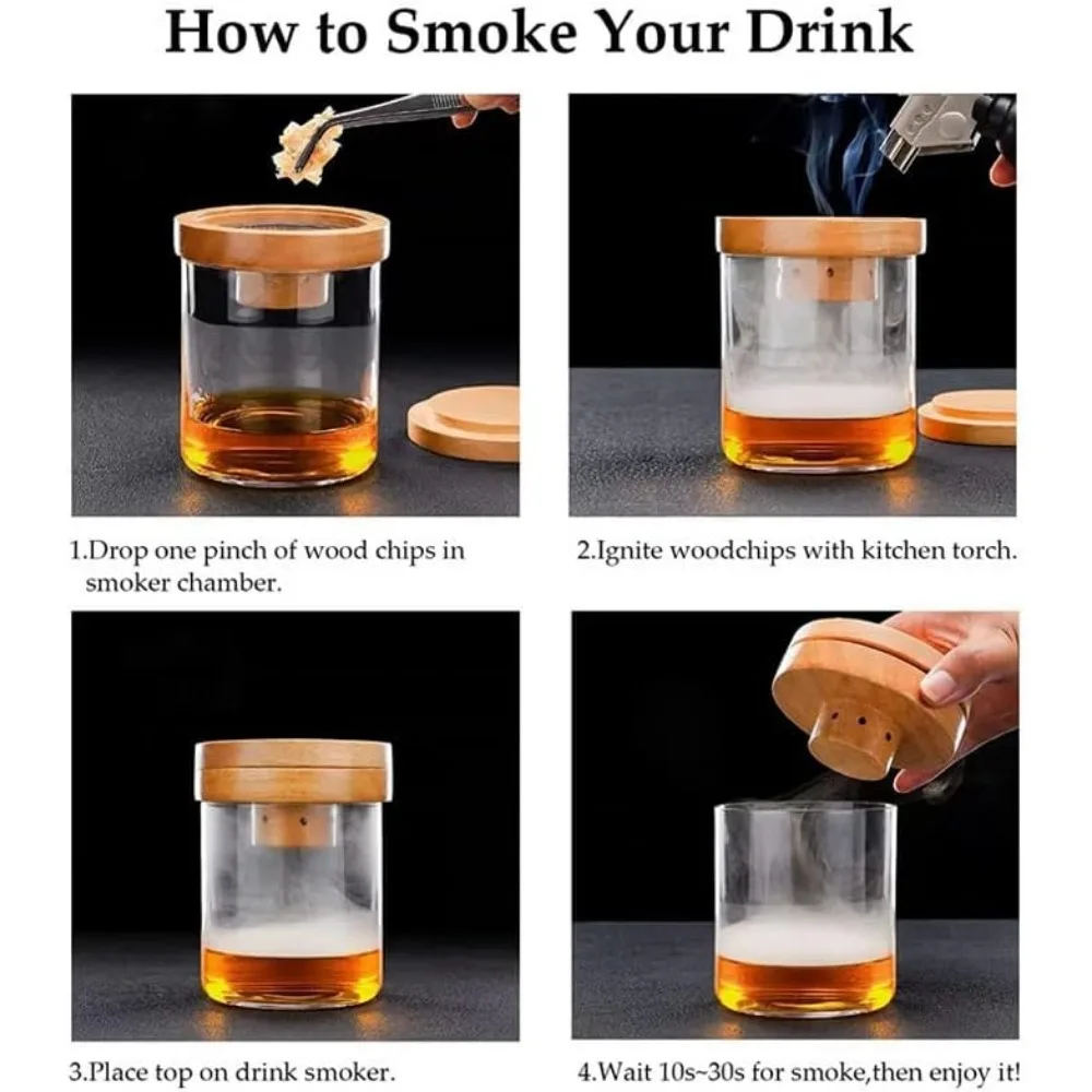 ชุดอุปกรณ์สูบบุหรี่บาร์ค็อกเทลเครื่องดูดควันไม้วิสกี้ไม้รมควันสำหรับดื่มเครื่องมือในครัวอุปกรณ์บาร์เครื่องกรองควัน