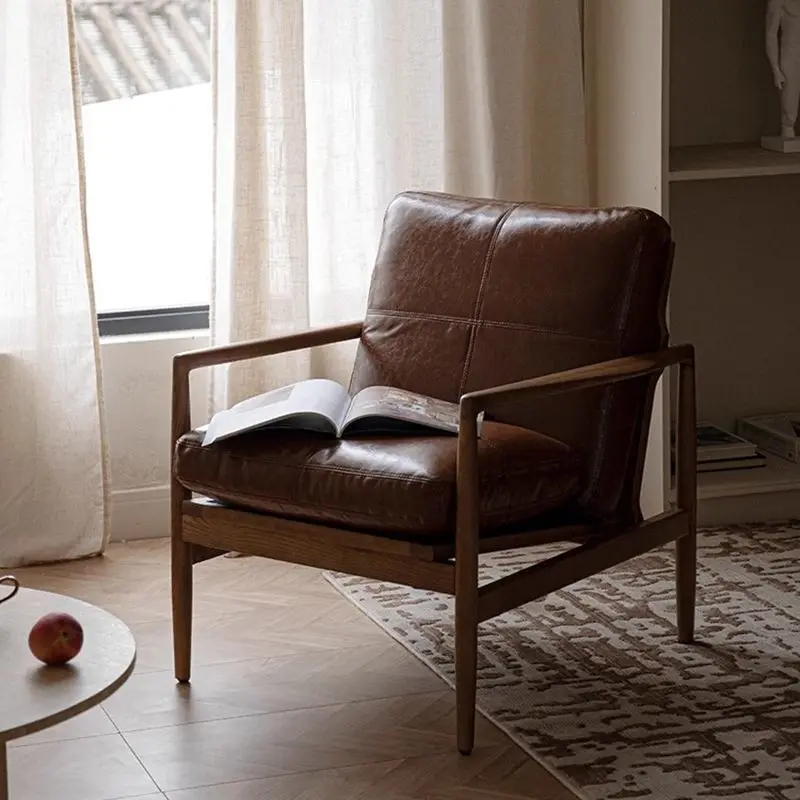 Luxury Nordic Retro Single Sofa Chair - Modern Solid Wood Frame & High-Quality Sponge Cushion