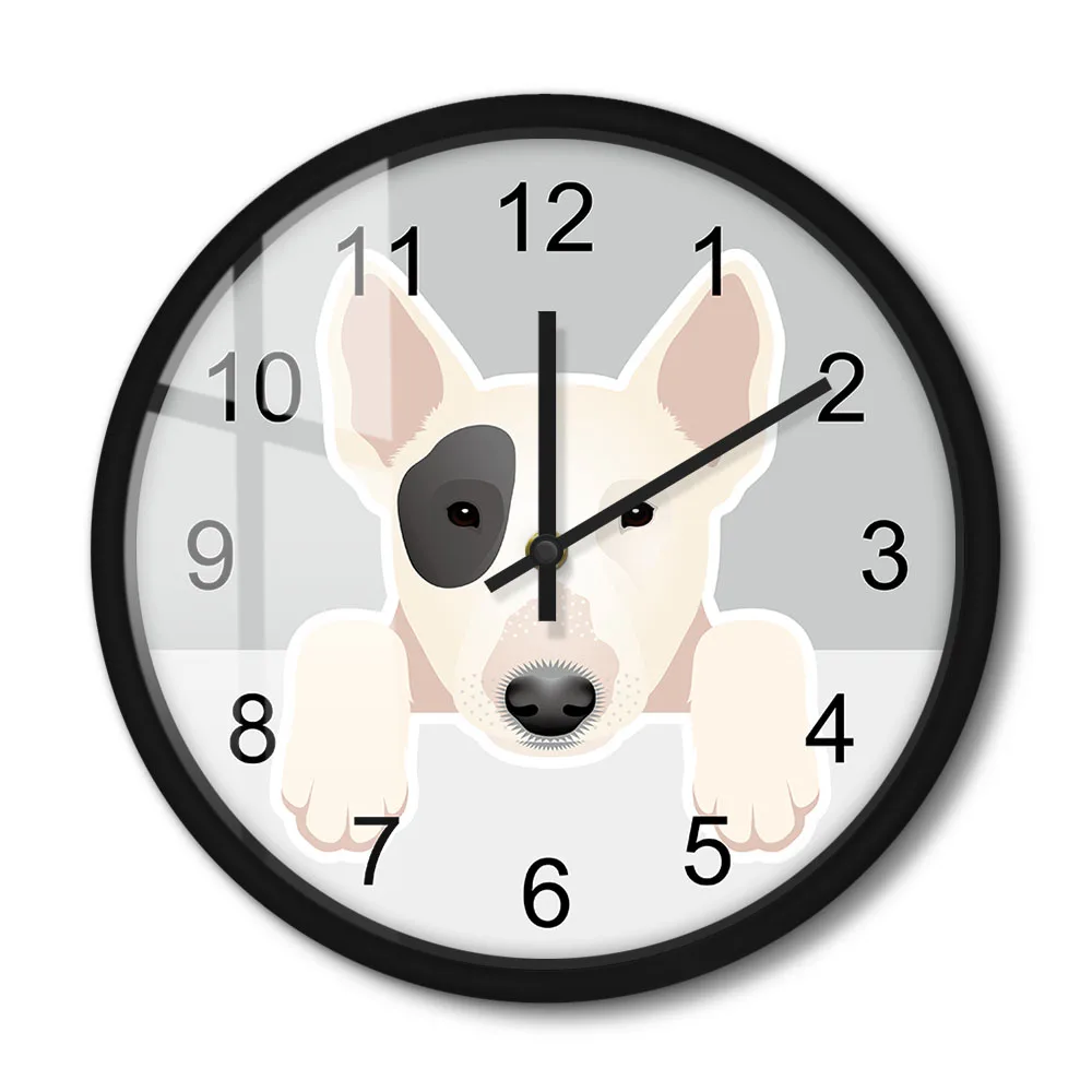 Bull Terrier Wall Clock Home Decor For Bedroom Puppy Dog Breed Silent Non-ticking Clock Animal Art Wall Watch Dog Lover Gift