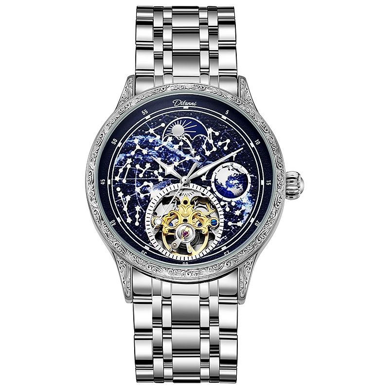 Imagem -02 - Céu Estrelado Luminoso do Vintage Tourbillon Relógio Masculino Marca Superior de Luxo Cinto Relógio Masculino Automático Mecânico Esqueleto Reloj 2023