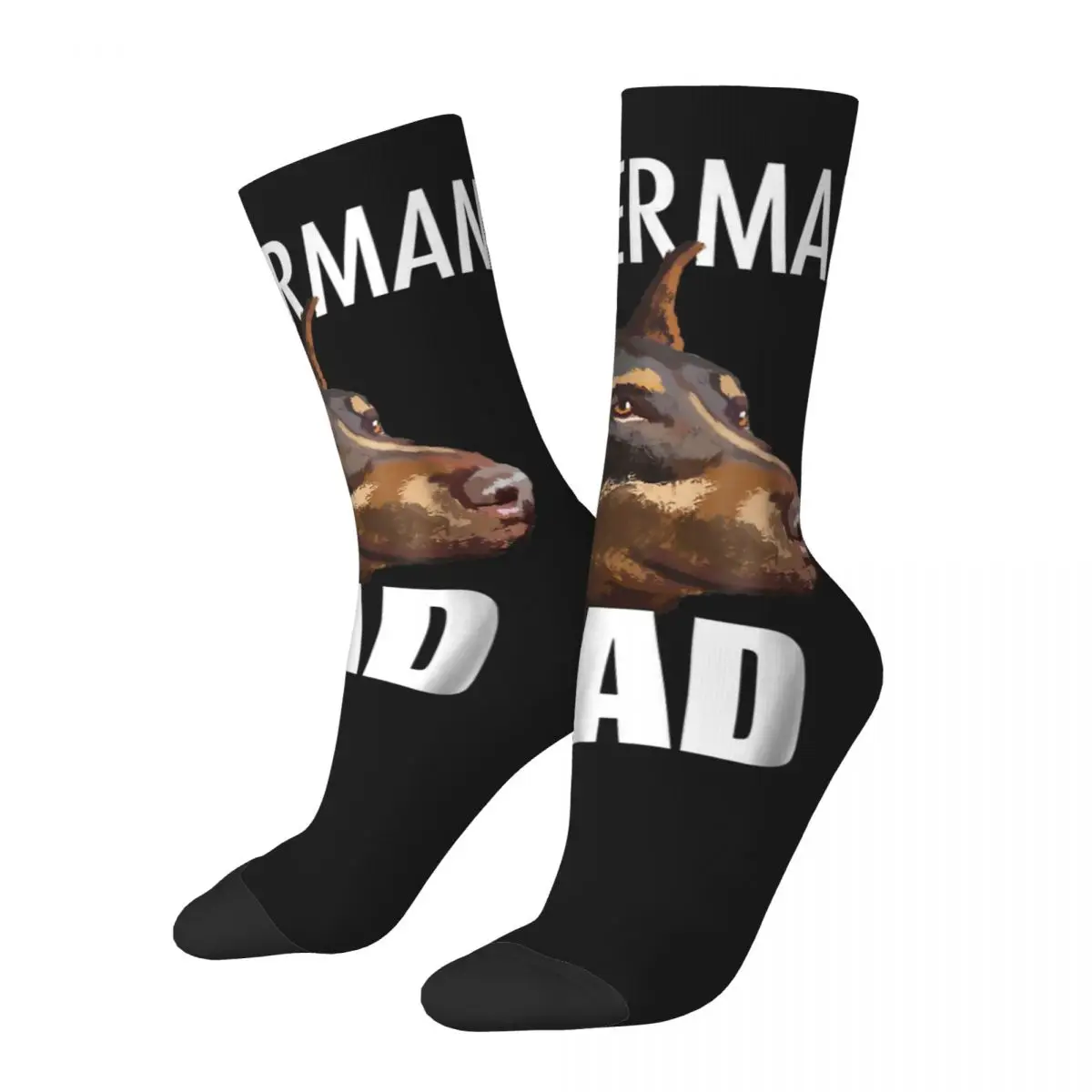 Funny Crazy Compression Sock for Men Doberman Dad Essential Hip Hop Harajuku Doberman Dad Dog Pattern Printed Boys Crew Sock