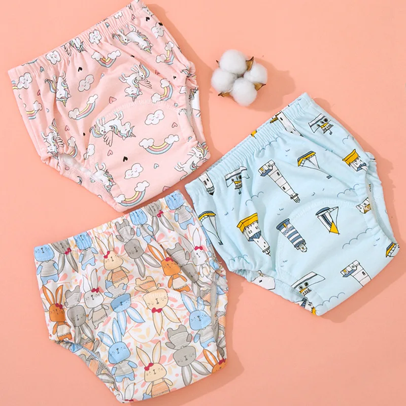New Cute Cotton Potty Training Pants for Toddlers Washable Reusable Baby Learning Panties Cloth Diaper Nappy Changing Underwear