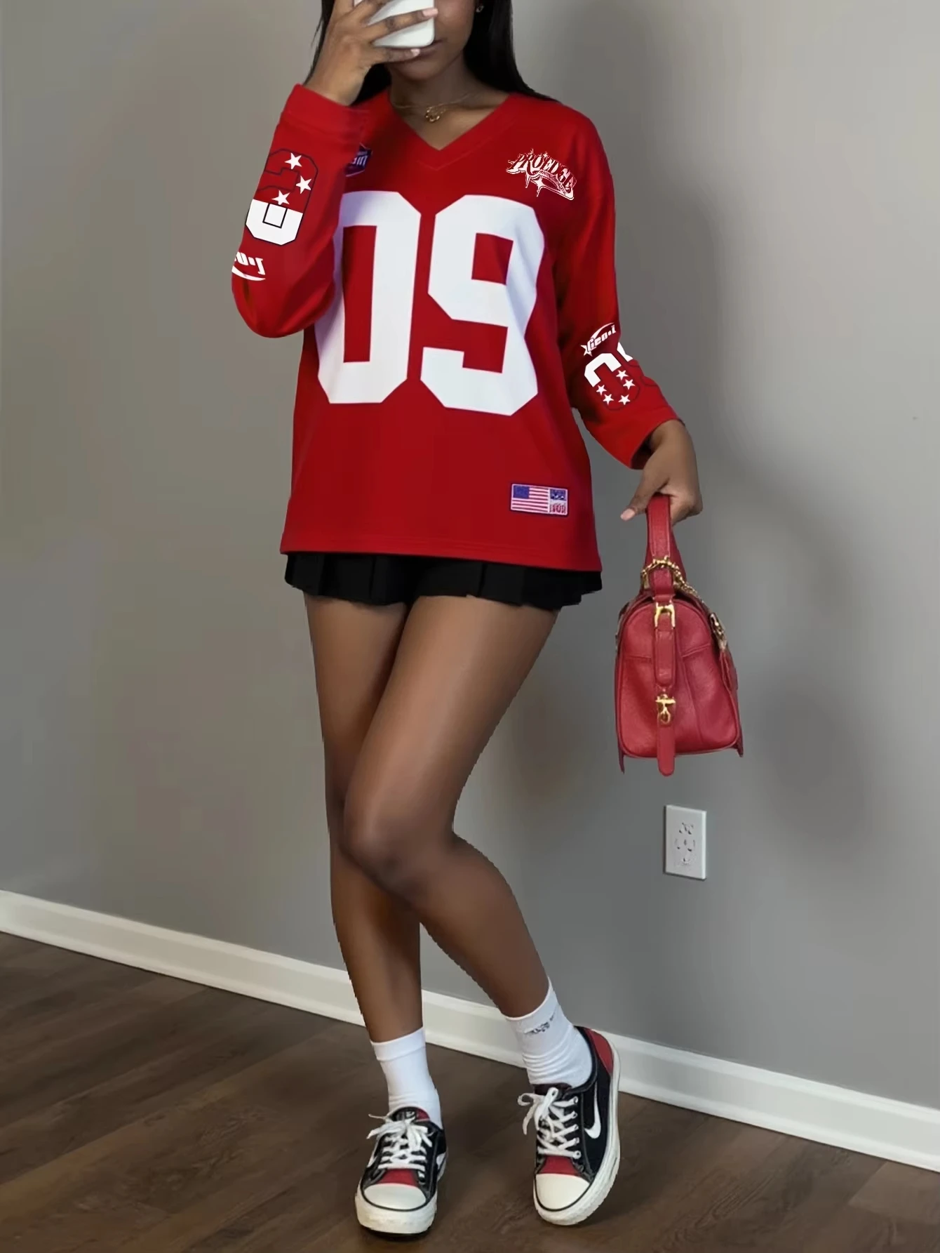25/26 Neuestes Beliebtes Lockeres Langarm-T-Shirt im American Street No.09 Jersey-Stil für Damen, Erwachsene, Frühling und Herbst Sport-T-Shirt