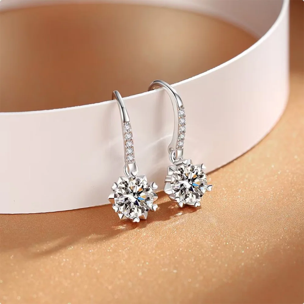 

S925 Sterling Silver Flower Earrings D color Moissanite Drop Earring Hooks for Jewellery Making