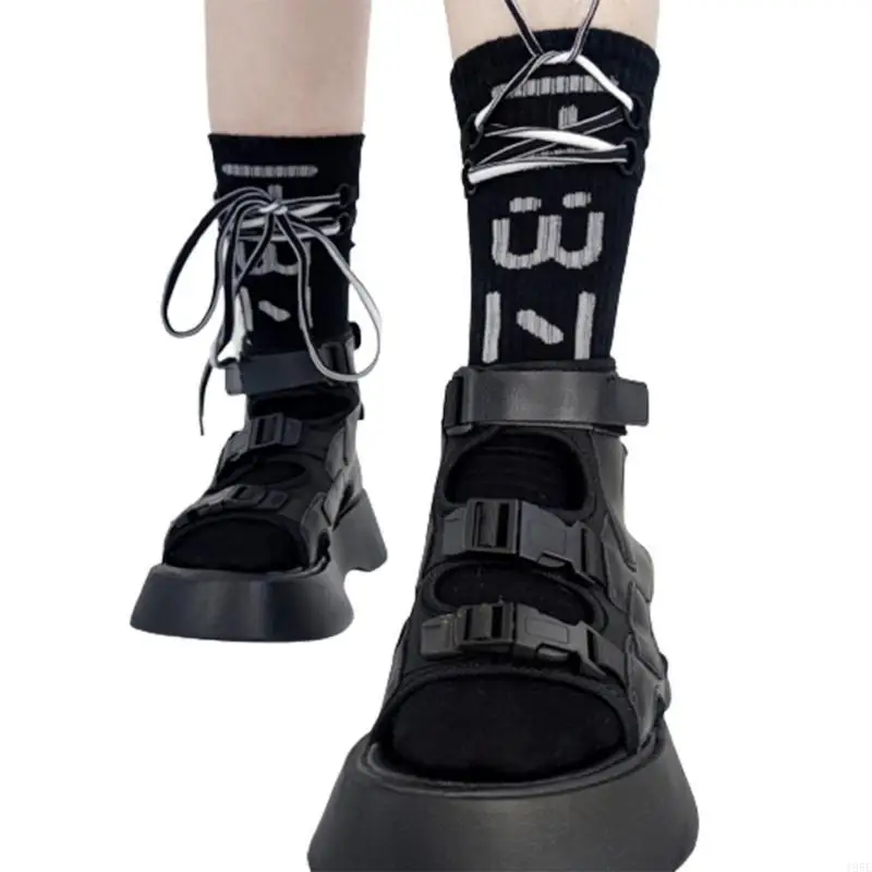 195E Frauen Harajuku Jacquard Buchstaben Socken Kreuz und kreuz Schleife Hip Hop Strumpfwaren