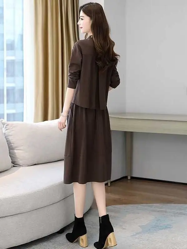 

Ele Western Sle Women's Casual Dr Set Autumn New Tee-piece Chic Faionable Women's Clothing for Middle-aged