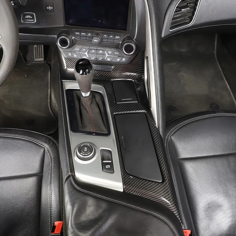 Picture 6: For Chevrolet Corvette C7 2014-2019 ABS Carbon Fiber Interior Kit Dashboard Console Gear Shift Panel Decoration Cover Stickers