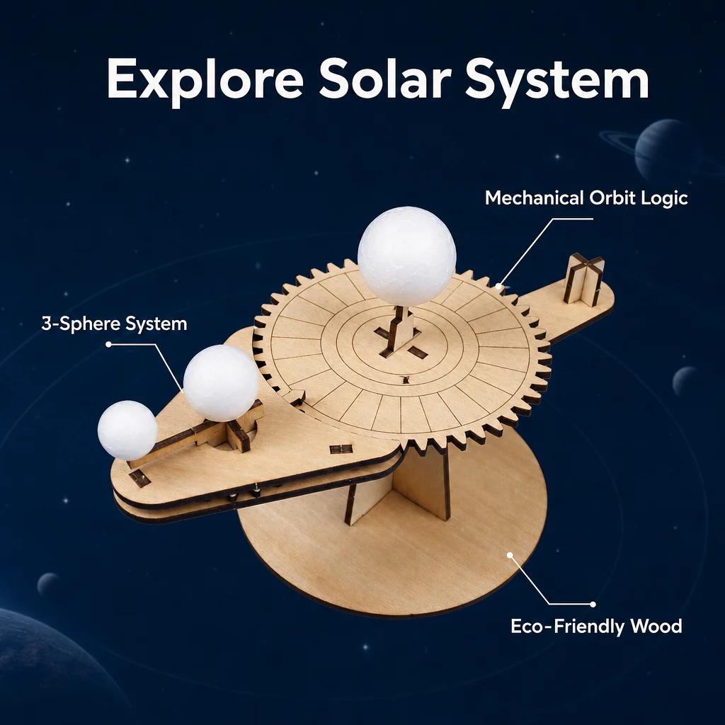 Wooden DIY Sun-Earth-Moon Model STEM Science Kits for Kids Astronomy Learning Educational Toy School Teaching Aids 3D Puzzle