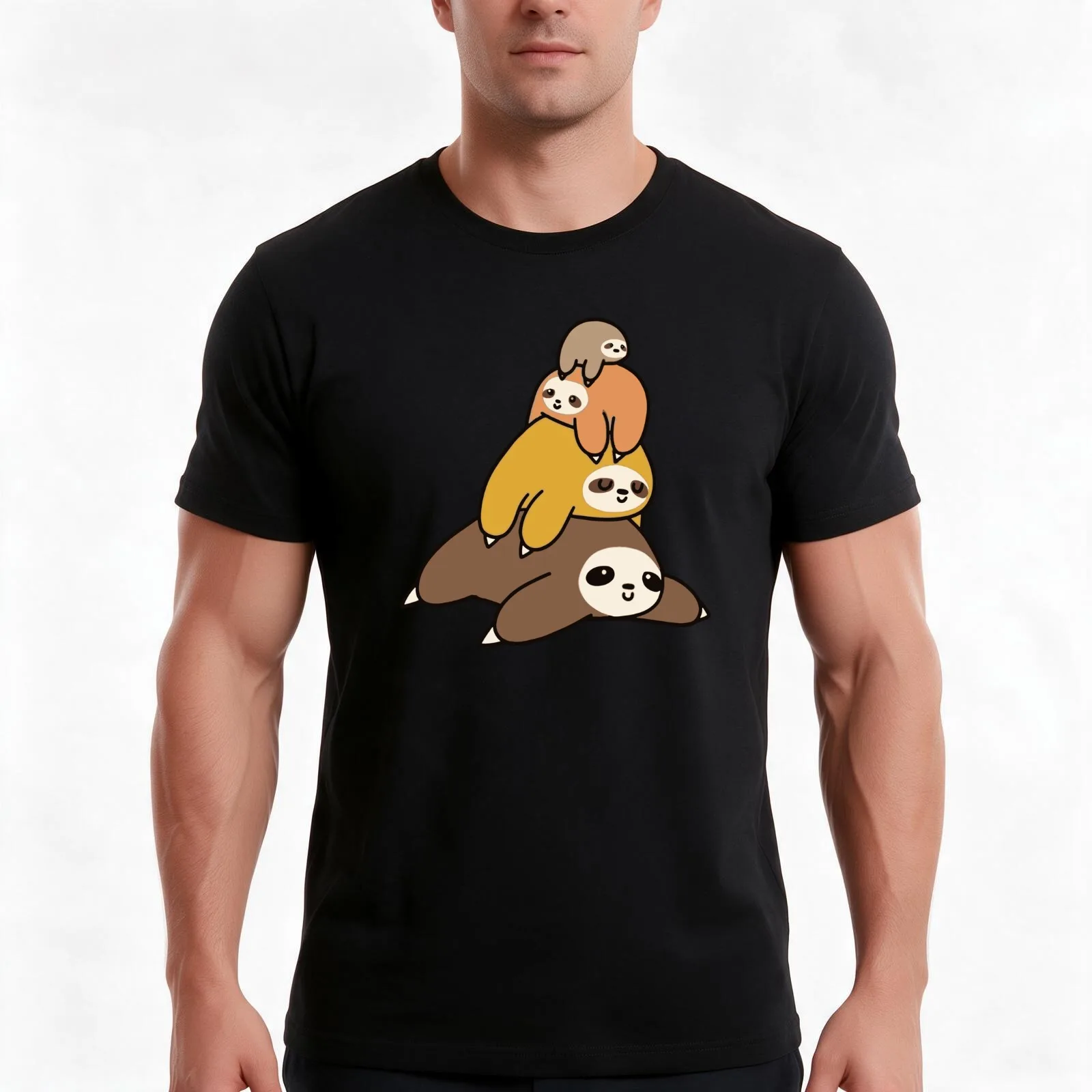 Sloth Stack T-Shirt, Summer Casual Cotton Tee, Oversized Streetwear Tops, Vintage Graphic Print, Loose Fit Short Sleeve