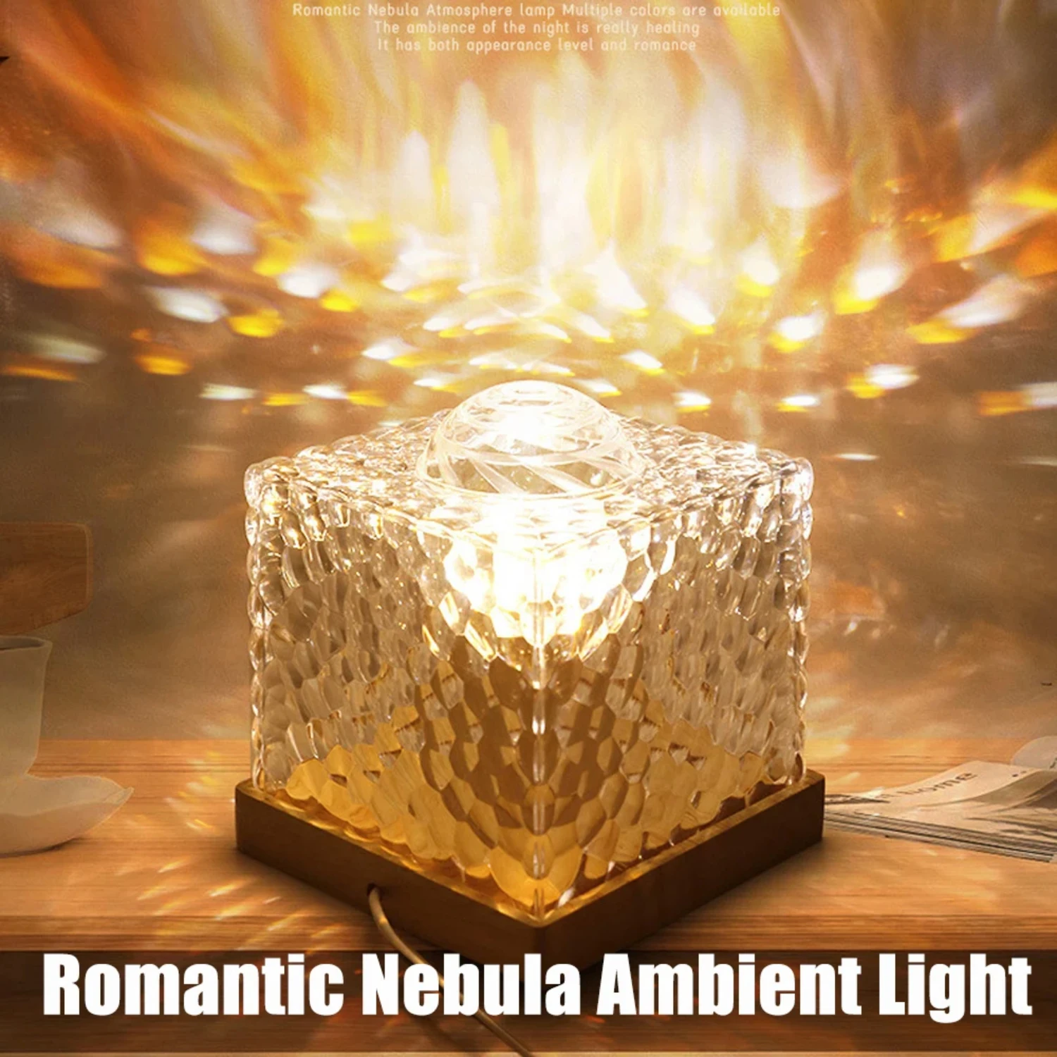 

Creative Bedside Lamp, Water Ripple Ambient Night Light, Flame Aurora Borealis Romantic Dynamic Rotating Decorative Light