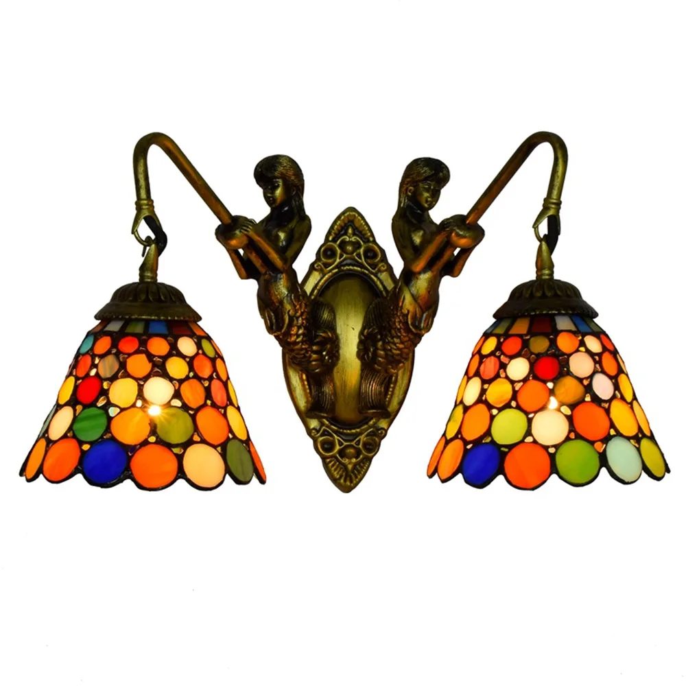 

Tiffany Wall Lamp Baroque Wall Sconce Lamp with 6-Inch Vintage Stained Glass Shade for Bedroom Living Room Hallway Balcony