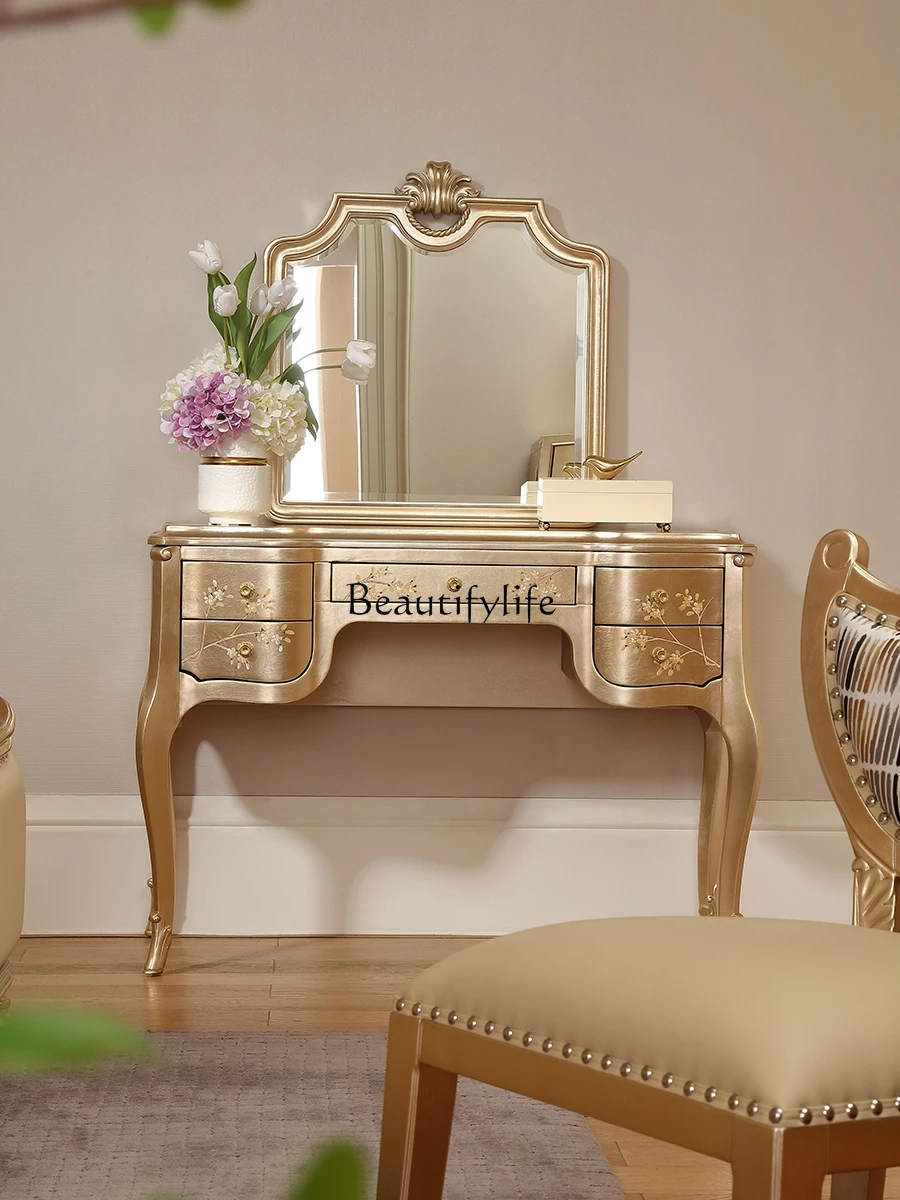 French Entry Lux Solid Wood Hand Painted Dressing Table Villa European Style Royal Court Princess Dresser