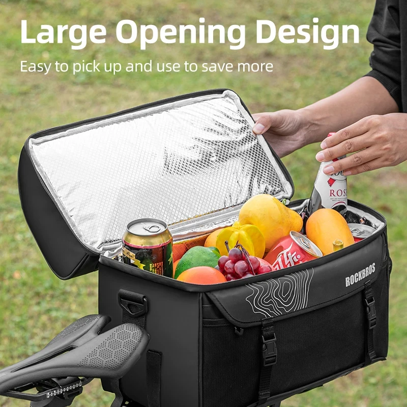 ROCKBROS Bike Saddle Bag Waterproof Trunk Luggage Carrier Rear Rack Bicycle Bags Insulated Meal Bag Camping Picnic Shoulder Bag