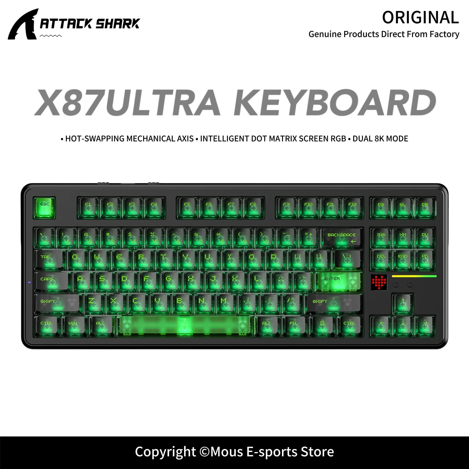 X87 ULTRA ATTACK SHARK Gaming Keyboard 8K Wired and Wireless 10000mAh Super Battery Hot Swap RGB Backlit Low-Latency