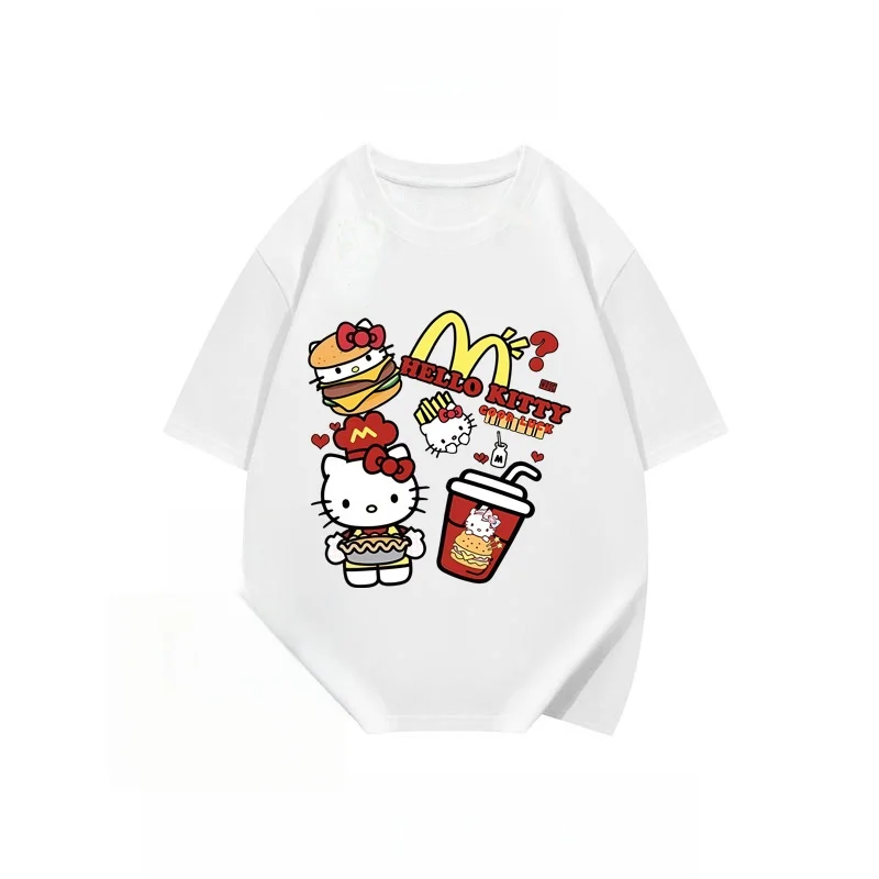 

MINISO футболка с короткими рукавами и принтом «Hello Kitty Cat Mammon», женская летняя новая свободная повседневная футболка в стиле ретро в стиле Харадзюку, милый топ для девочек