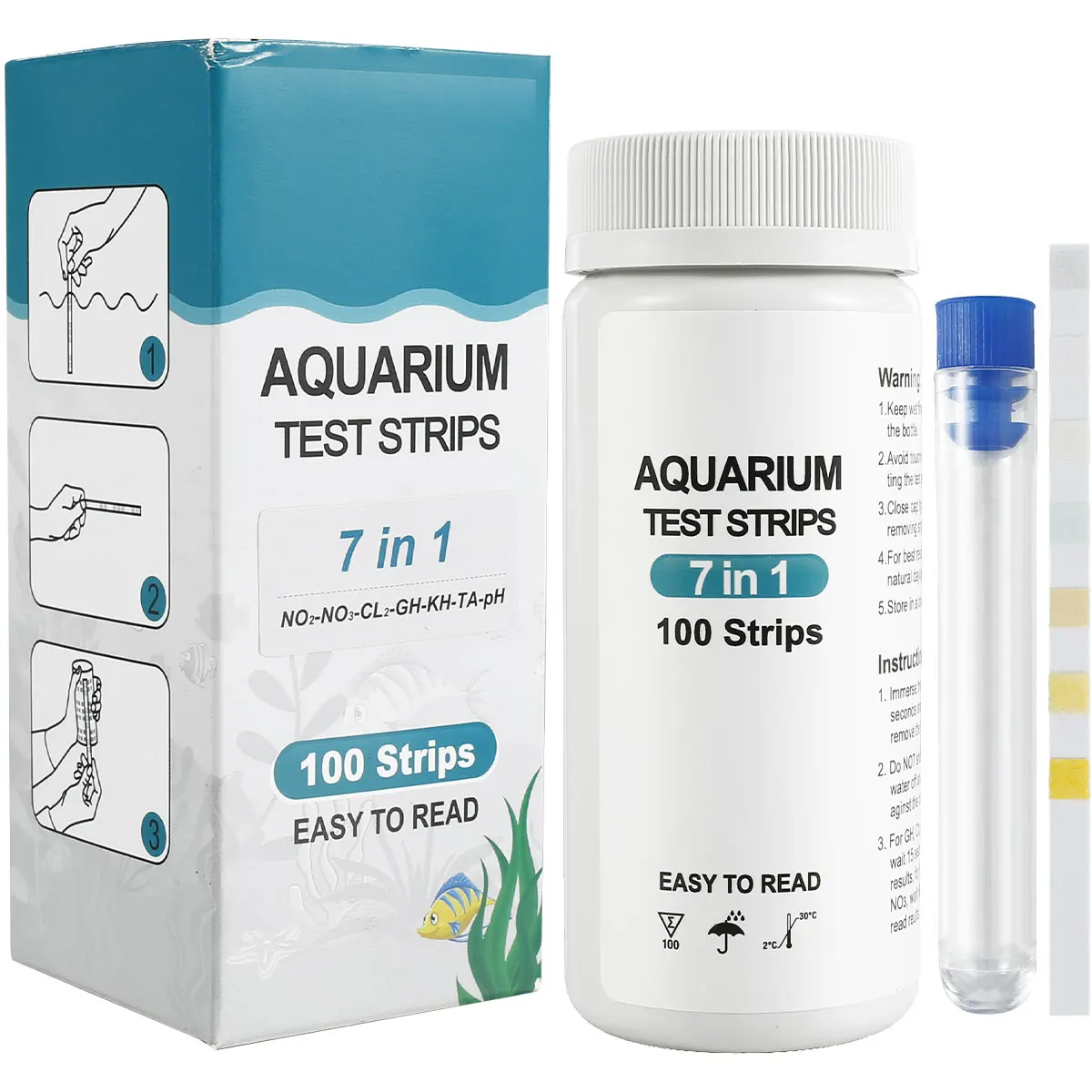 100pcs 5/6/7-IN-1 Test Strips Fish Tank Test Aquarium Kit Freshwater Saltwater Water Test to Detect PH NO3 NO2 GH KH CI TCL