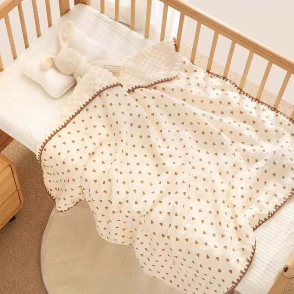 Breathable Baby Bean Blanket Soft Bear Printed Cover Blanket for Infant Cartoon Thickened Nap Sleeping Rug Bedroom