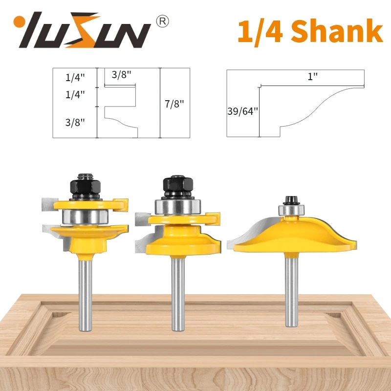 YUSUN 3PCS 1/4 shank Cover 41mm Roman Ogee Stile&Rail Assembles  Router Bit Woodworking Milling Cutter For Wood Tools