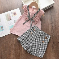 Melario Casual Girls Clothing Set Summer Girls Clothes Kids Vest + Plaid Shorts 2PCS Suits for Girls Clothes 2-6 Years Outfits