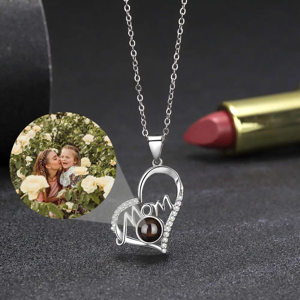 Personalized Necklaces Custom Photo Necklace Projection Necklace for Women Mother's Day Heart Pendant Jewelry Mom Memory Gift
