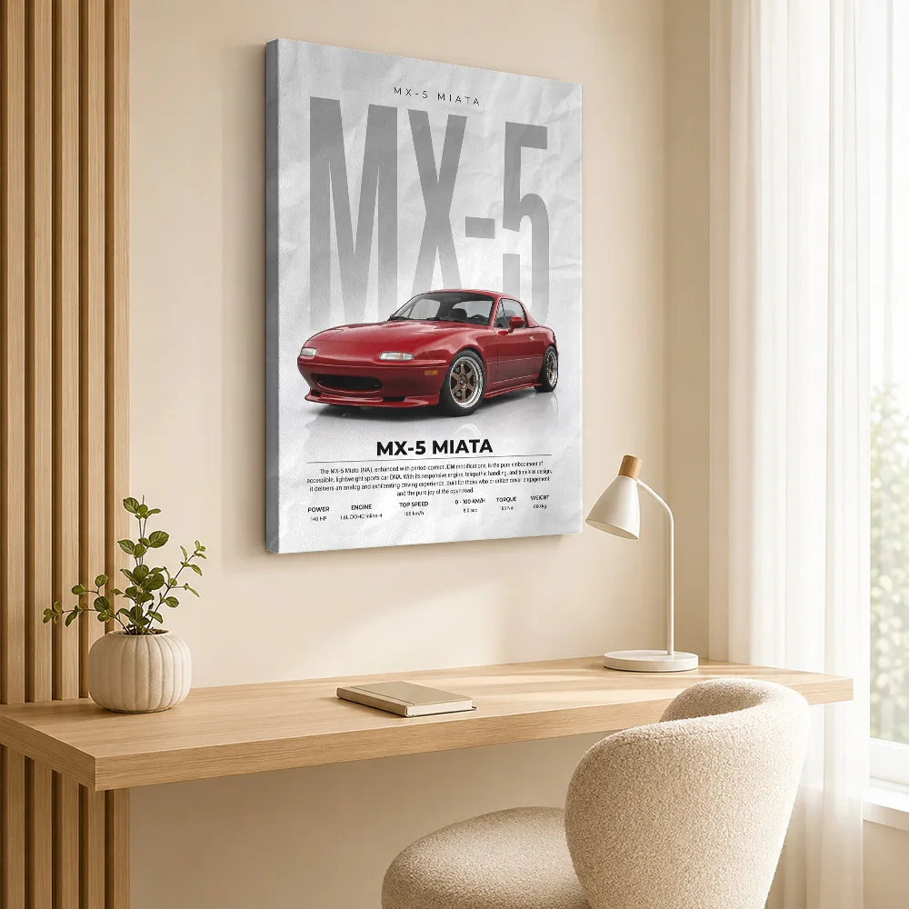 Sleek Iconic Classic Miata Framed Canvas Poster Customized Photo Contemporary Gallery Aesthetic Canvas Wall Art Man Cave Decor