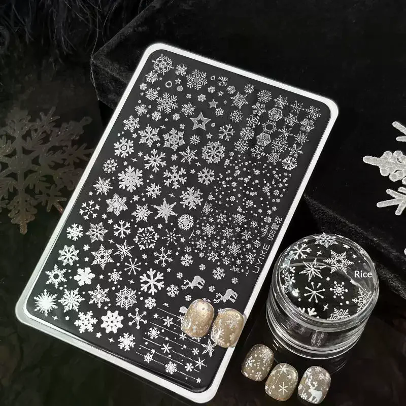 Winter Nail Stamping Plate Snowflake Elk Vintage Mandala Floral Stencil for DIY Wedding and Holiday Manicure Set Storage