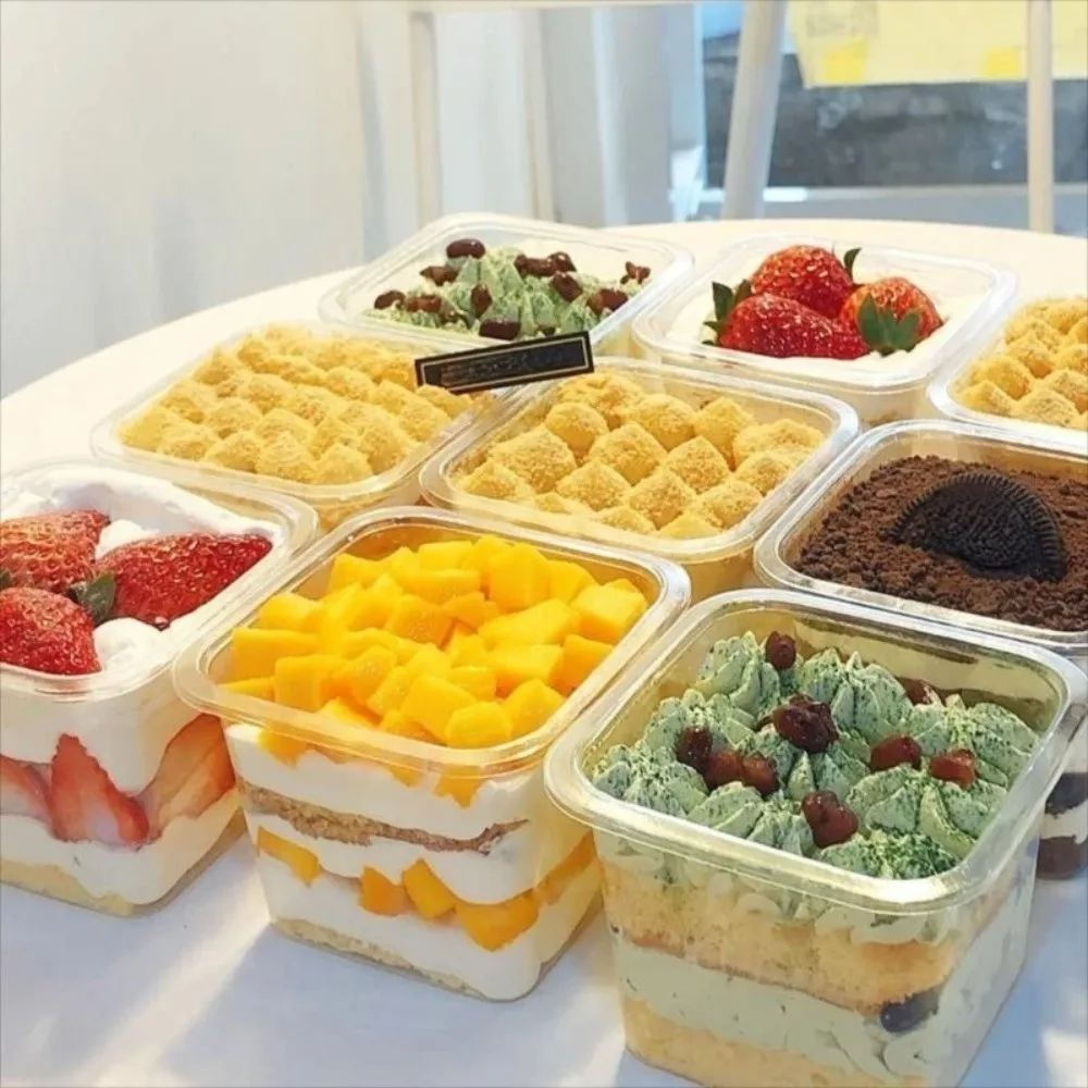 

50Pcs Disposable Mousse Dessert Box With Lid Square Cake Container Cake Packing Box Individually Packaged Portable