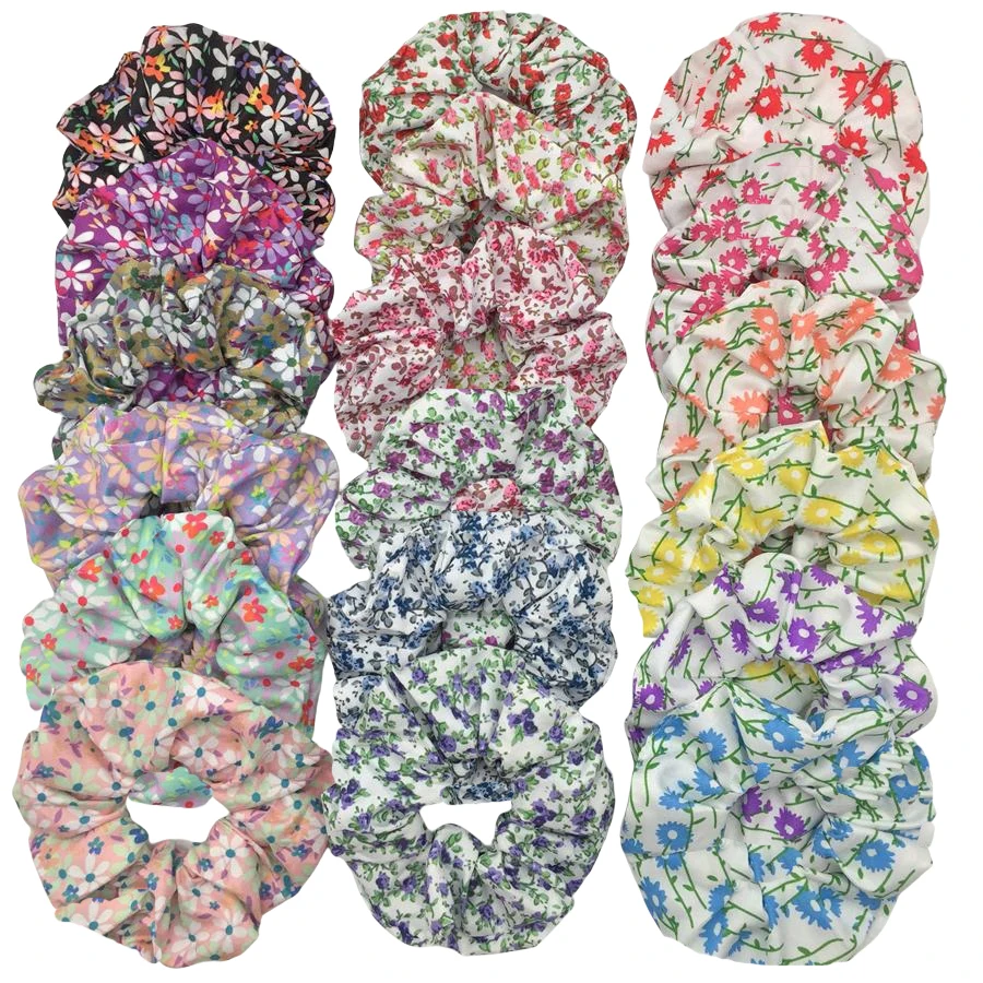 6pcs/lot Hair Scrunchies Bands Scrunchy Ties Ropes Ponytail Holder for Women Accessories Fabric Headwear Disty Floral Sweet Cute