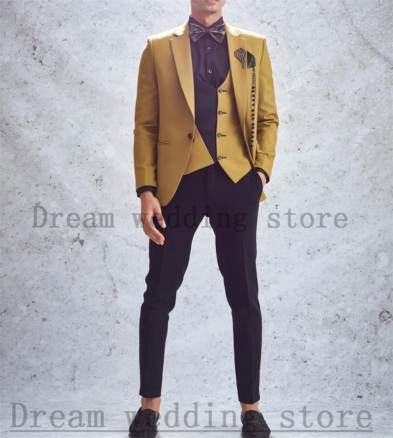 

DesignerMen Suits Set 3 Pcs Blazer+Vest+Pants Stitching Color Waistcoat Wedding Tuxedo Custom Made Cotton Party Prom Jacket