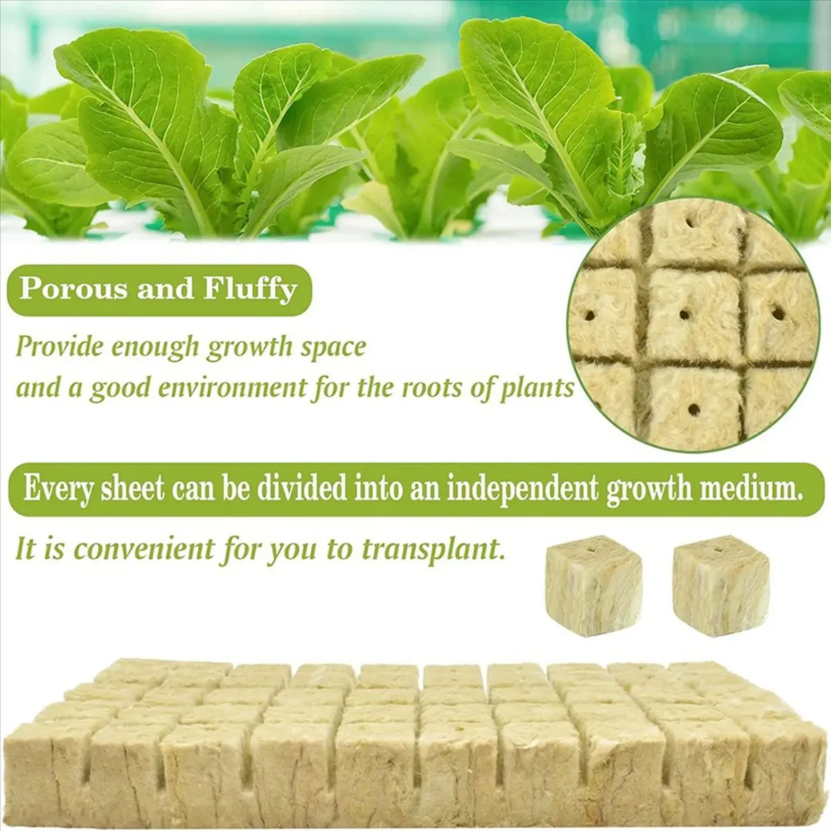 Budget-Friendly 50Pcs Stonewool Hydroponic Grow Media Cubes Plant Cubes Soilless Substrate Seeded Rock Wool Plug Seedling Block