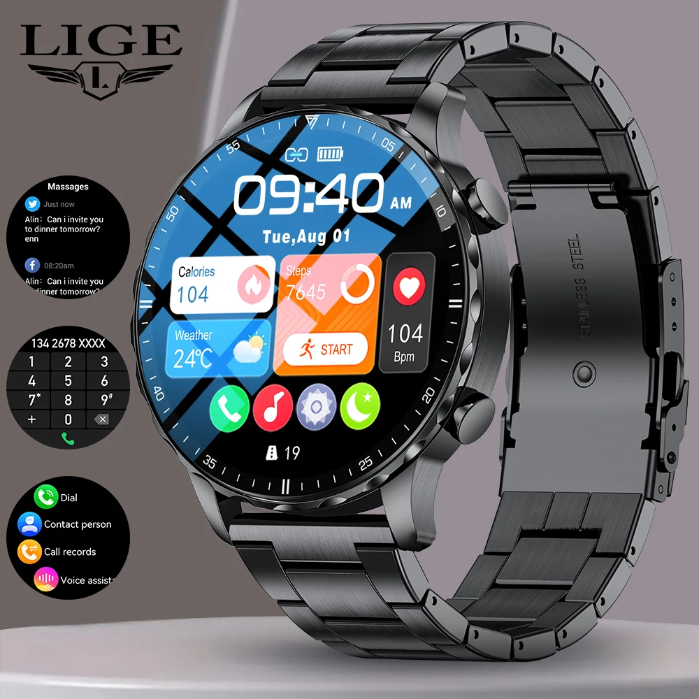 

LIGE Original Smart Watch Men Blood Oxygen Health Monitor Men's Watches AI Voice Assistant Bluetooth Call Men Sports Smartwatch