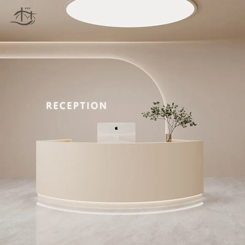 Cream wind beauty salon clothing store simple curved checkout page art dance company front desk reception hospital guide