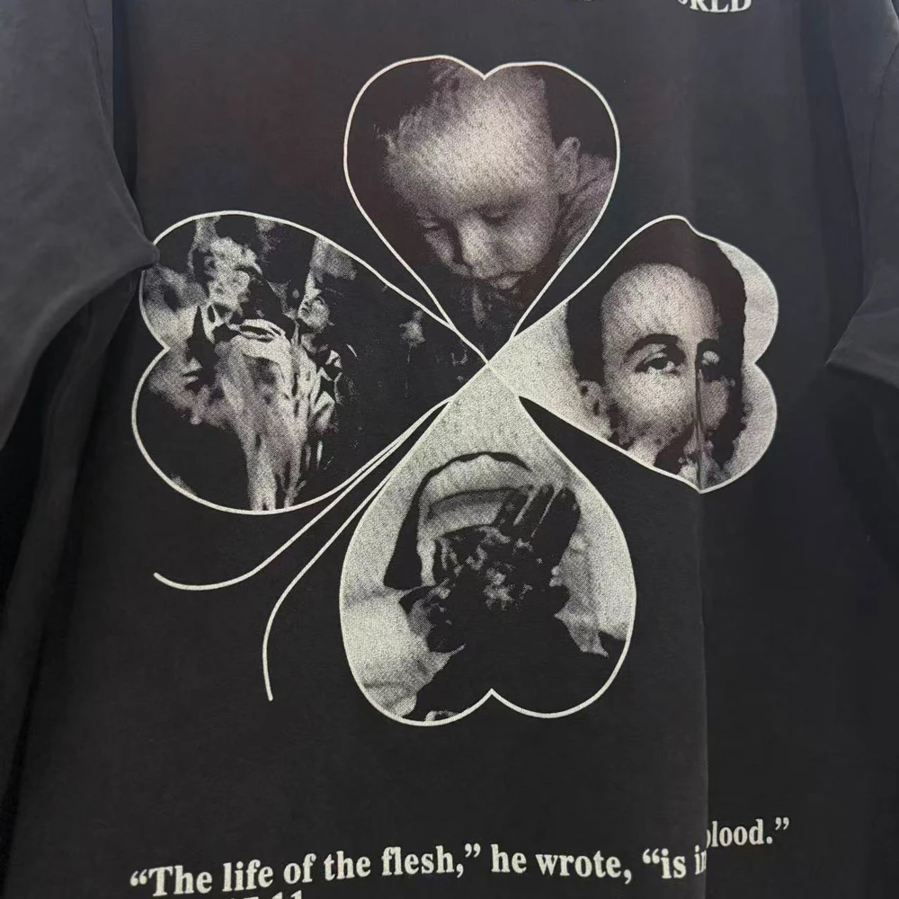 Streetwear Y2k Subculture Graphic T Shirts Gothic Street Style Cotton Distressed Vintage Casual Clothing Full Sleeved Tees Men's