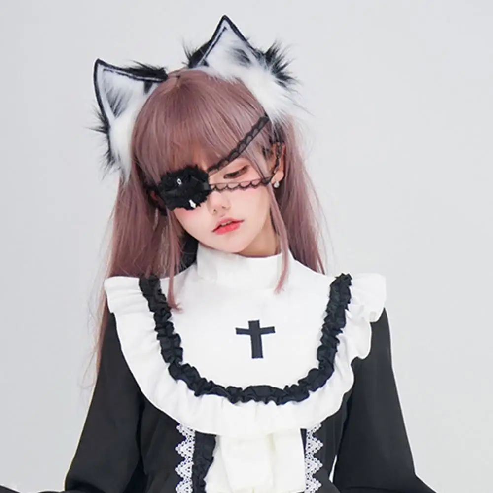 レースクロスボウハートアイマスク女性セクシーメイドテーマゴシックロリータJKブラックロールプレイングマスクコスチュームカーニバルコスプレ小道具