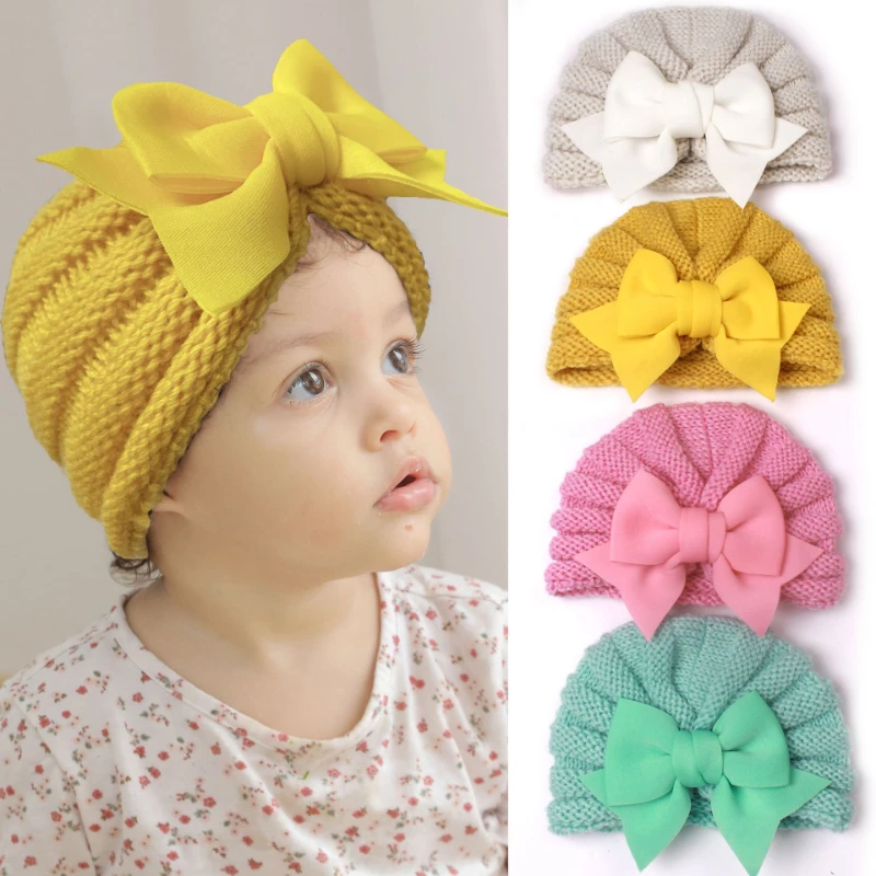 

LILIGIRL Winter Children's Warm Knitted Hat Baby Bow Solid Color Indian Hat Baby Comfortable Woolen Hat