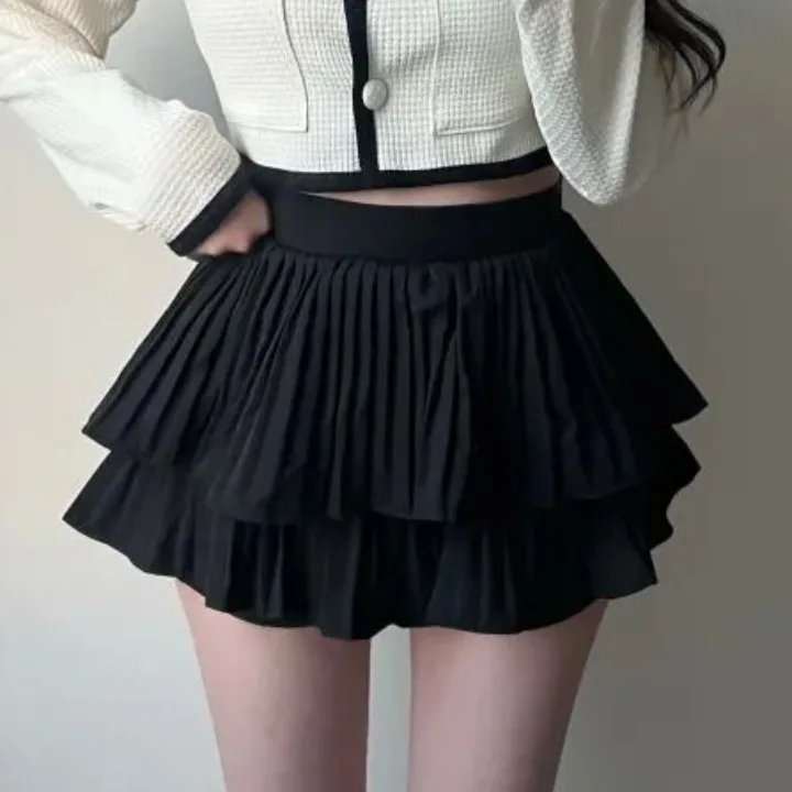 Falda acampanada blanca Gourmet elegante de verano, falda acampanada de cintura alta, falda plisada con pastel, falda coreana de tela de poliéster