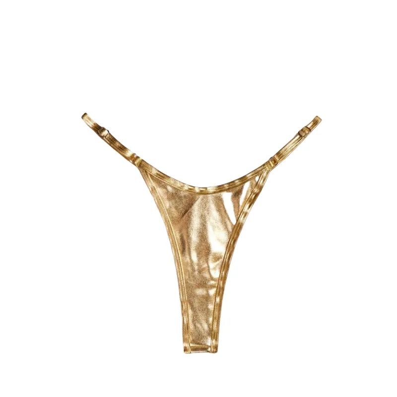 Women G-string Glossy Triangle Shape Solid Color Elastic Mid Waist Adjustable Strap Thong Lady Briefs Panties Ladies Underpants