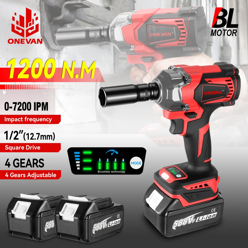 1200N.M Brushless Electric Impact Wrench Cordless 1/2\'\' Electric Wrench Socket Screwdriver Power Tools For Makita 18V Battery