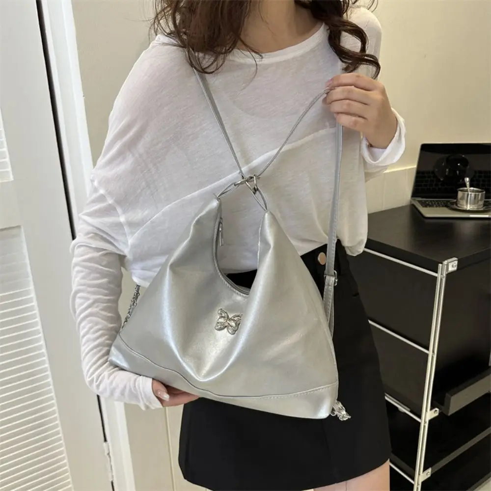 Bolsa Crossbody PU monocromática simples para mulheres, bolsas de ombro, bolsa de balde, grande capacidade, bolsa axilas