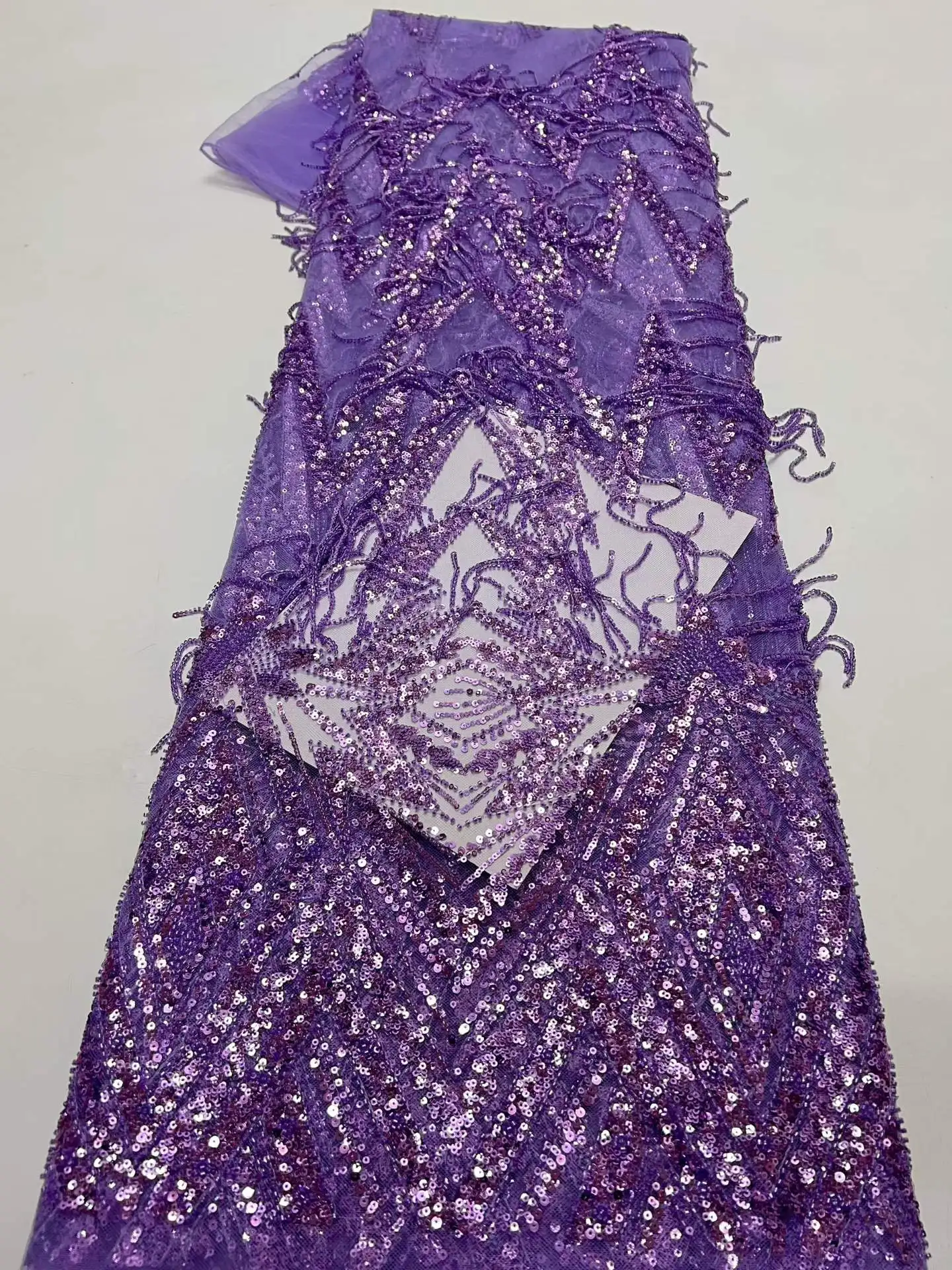 

Luxury African French Tulle Lace Fabric with Sequins Beads High Quality for Nigerian Wedding 5 Yards 5 sold